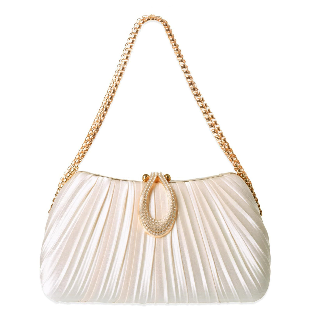 Satin Pleated Evening Bag for Women – Elegant Clutch Purse | Apricot & Black