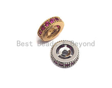 Load image into Gallery viewer, Fuchsia CZ Micro Pave Round Wheel Spacer Beads, Cubic Zirconia Spacer beads, Bracelet spacers, 8mm/10mm,sku#C106