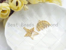 Load image into Gallery viewer, Filigree Gold Mulitcolor Stone Lacy Star/half Circle/Fan Shape Charm, Brushed Gold  Charm Pendants for Earrings necklace making, sku#CP03
