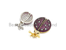 Load image into Gallery viewer, 19mm CZ Fuchsia Color Micro Pave Ladybird Pendant,CZ Paved Ladybird Charm Gold,Silver,Rose Gold,Gunmetal plated,sku#F748