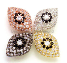 Load image into Gallery viewer, CZ Micro Pave Flower on Evil Eye Beads, Cubic Zirconia Spacer Beads for Necklace/Bracelet,1pc/2pcs, 19x13x10mm,sku#G147