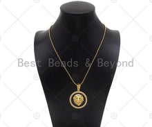 Load image into Gallery viewer, CZ Micro Pave Embossed Lion Head Pendant,Cubic Zirconia Gold/Silver Charm, Necklace Bracelet Charm Pendant, 35x39mm, sku#L551