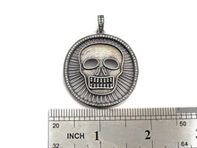 Load image into Gallery viewer, Antique Finish CZ Micro Pave Hollow out Skull Pendant, Silver Tone, 39x46mm,sku#F988C