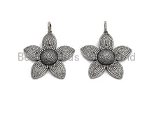 Load image into Gallery viewer, CZ Micro Pave Sakura Flower Pendant, Antique Silver Tone, Clear Cubic Zirconia Big Pave Flower Charm Pendant, 40x41mm,sku#F999C