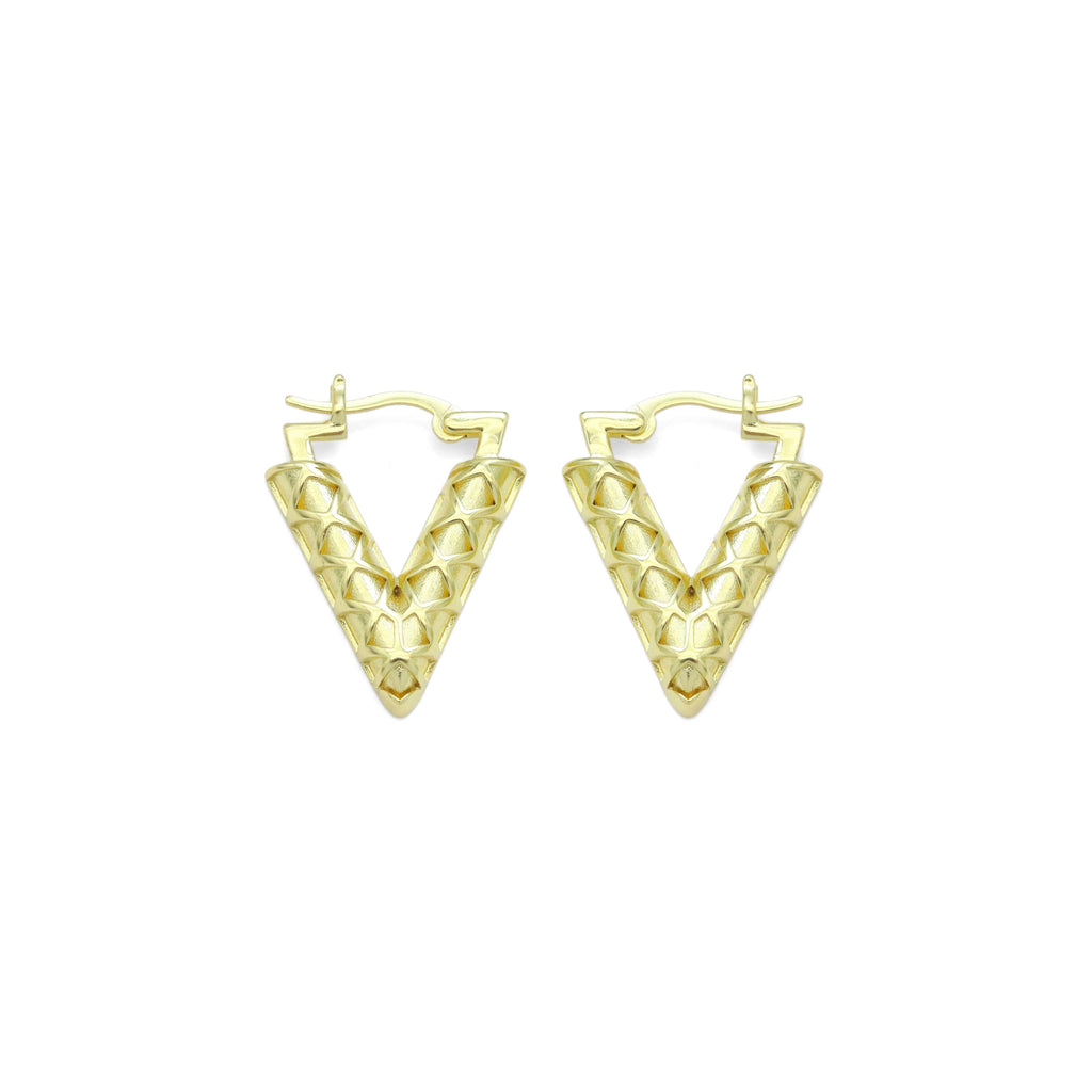 Gold V Shape Geometry Huggie Earrings, Sku#A249