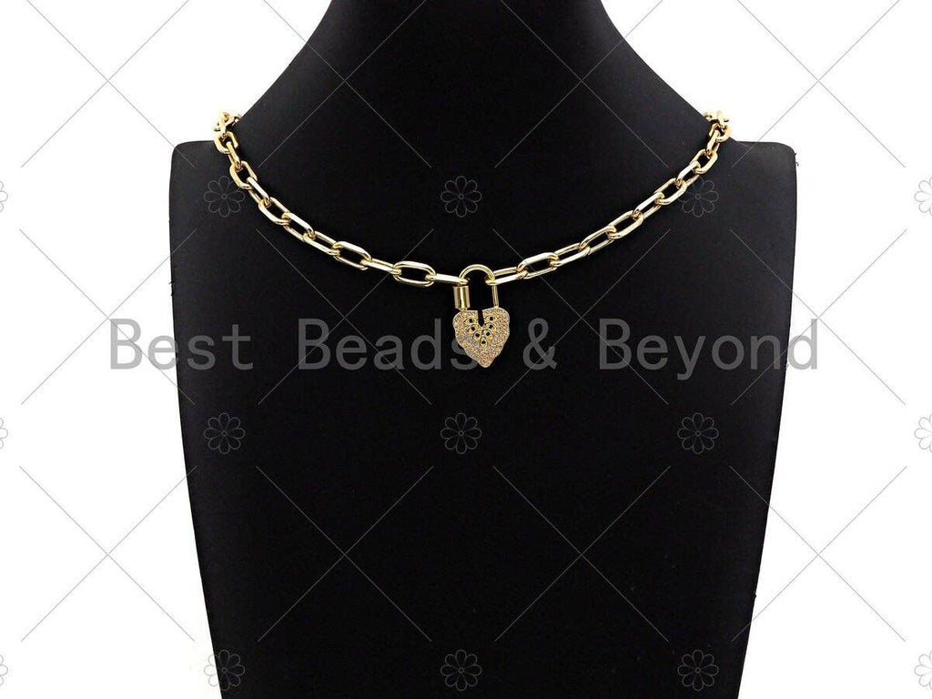 18K Gold Black Clear CZ Micro Pave Leaf Shape Clasp, Fancy Lock Clasp, Heart Shape Clasp,Pave Lock Pendant,17x31mm,sku#K148