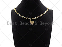Load image into Gallery viewer, 18K Gold Black Clear CZ Micro Pave Leaf Shape Clasp, Fancy Lock Clasp, Heart Shape Clasp,Pave Lock Pendant,17x31mm,sku#K148