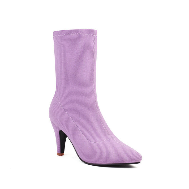 Women's Pointed Toe Stiletto Heel Boots | Slip-On Low Shaft Dress Heels
