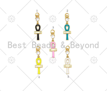 Load image into Gallery viewer, Colorful Enamel Cross Shape Pendant,18K Gold Filled Key of Life CZ Charm, Bracelet Necklace Ankh Charm,8x28mm,Sku#L629