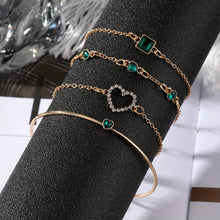 Load image into Gallery viewer, 4pcs Rhinestone Alloy Bracelet Set – Minimalist Heart &amp; Square Design