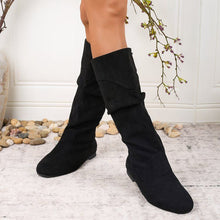 Load image into Gallery viewer, Women's High-Shaft Pleated PU Leather Chunky Heel Boots | Mid-Calf Round Toe