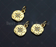 Load image into Gallery viewer, Dainty CZ Micro Pave Gold North Star On Round Coin Charms, Gold Charm, Gold Pendant, 9x11mm, Sku#LK120