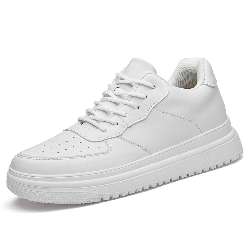 Korean-Style Low-Top Sneakers – Men's & Women's Casual White Shoes | Thick Sole Lace-Up