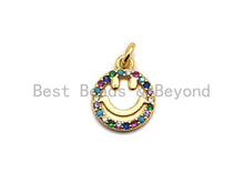 Load image into Gallery viewer, CZ Colorful Micro Pave Smiley Face Charm/Pendant, Round Face Shaped Pave Pendant, Gold plated, 10x12mm, Sku#F843