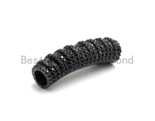 Load image into Gallery viewer, Black CZ Pave On Black 32x8mm Half Full Pave Tube for Bracelet/Necklace, Cubic Zirconia Separator Tube, Tube Beads, sku#C102