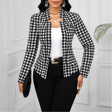 Load image into Gallery viewer, Autumn Winter Houndstooth Blazer Long-Sleeve Cardigan Coat