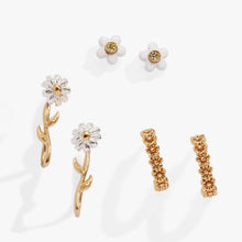 Load image into Gallery viewer, Daisy Flower Stud and Huggie Hoop Earring Set of 3