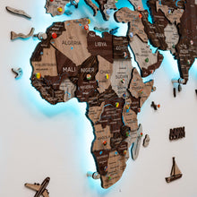 Load image into Gallery viewer, 3D LED / LUMINOUS Wooden World Map 3.0 Cappuccino