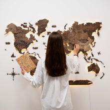 Load image into Gallery viewer, 3D LED Wooden World Map 3.0 Dark Walnut