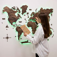 Load image into Gallery viewer, 3D LED Wooden World Map 3.0 Dark Walnut