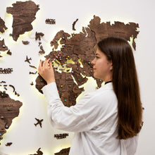 Load image into Gallery viewer, 3D LED Wooden World Map 3.0 Dark Walnut