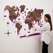 Load image into Gallery viewer, 3D LED Wooden World Map 3.0 Dark Walnut