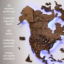 Load image into Gallery viewer, 3D LED Wooden World Map 3.0 Dark Walnut