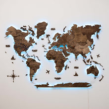 Load image into Gallery viewer, 3D LED Wooden World Map 3.0 Dark Walnut