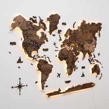 Load image into Gallery viewer, 3D LED Wooden World Map 3.0 Dark Walnut