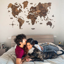 Load image into Gallery viewer, 3D Wooden World Map Dark Walnut