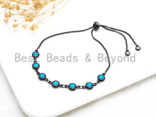 Load image into Gallery viewer, Adjustable Evil Eye Bracelet, Chain bracelet, Link Bracelet, 6mm Turquoise beaded bracelet, Gold Silver Gunmetal Bracelet, SKU#A50