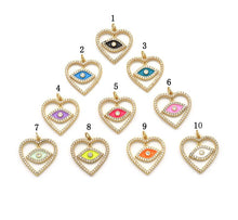 Load image into Gallery viewer, CZ Enamel Dangle Evil Eye Heart Charm, Sku#F1510