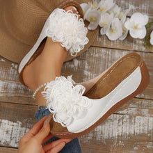 Load image into Gallery viewer, Women's Floral Wedge Sandals | Platform Mule Slides with Adjustable Ankle Strap
