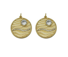 Load image into Gallery viewer, Gold Big CZ Wave On Round Coin Charm, Sku#F1497C