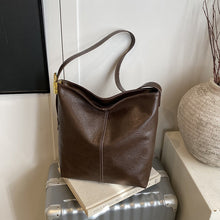 Load image into Gallery viewer, Korean-Style Large Capacity Textured PU Leather Bucket Shoulder Bag | Retro Soft Leather Handbag