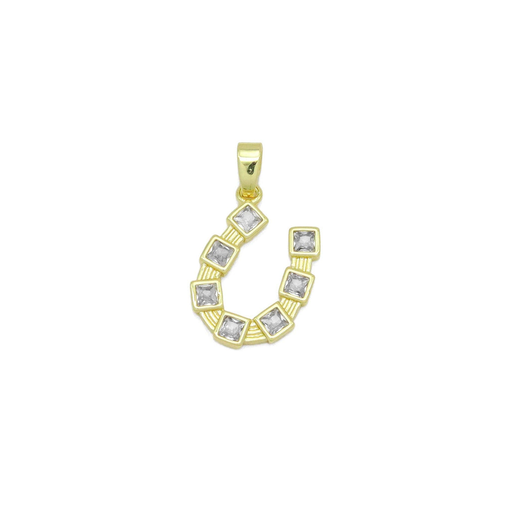Clear Square CZ Gold U Shape Charm Pendant, Sku#LX760
