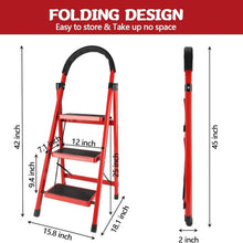 Load image into Gallery viewer, Folding 3/4-Step Ladder – Portable Steel Step Stool, Anti-Slip