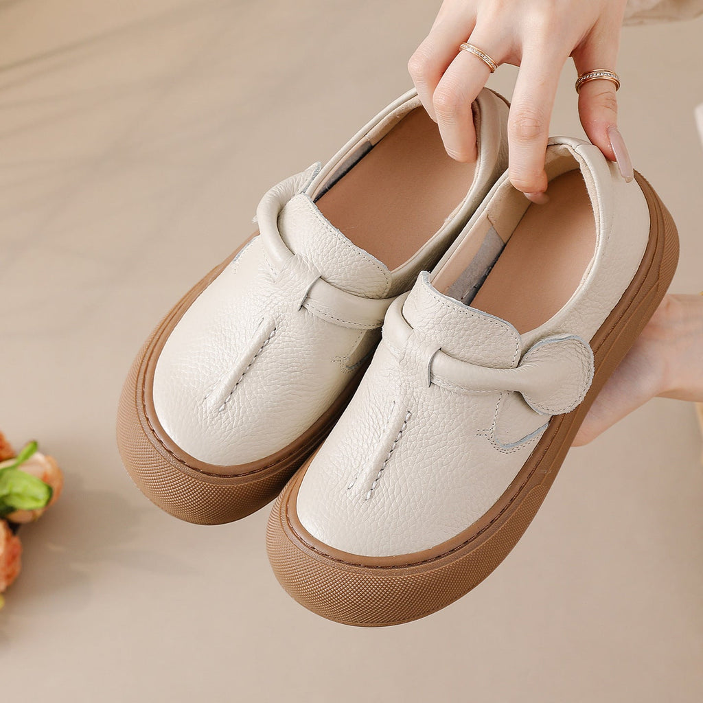 Women's Genuine Leather Slip-On Comfort Shoes | Velcro Vintage Casual Flat Shoes