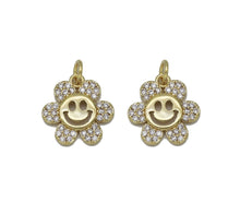 Load image into Gallery viewer, Gold CZ Smiley Face Flower Charm, Sku#L711