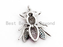 Load image into Gallery viewer, SAWFLY Inspired Charm, CZ Micro Pave Multi Color Insect Pendant, Cubic Zirconia Bug Charm,Gold/Rose Gold/Silver/Black,23x25mm,SKU#F442