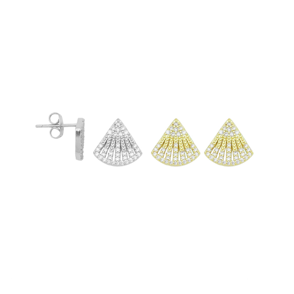 Clear CZ Fan Shape Stud Earrings, Sku#A417