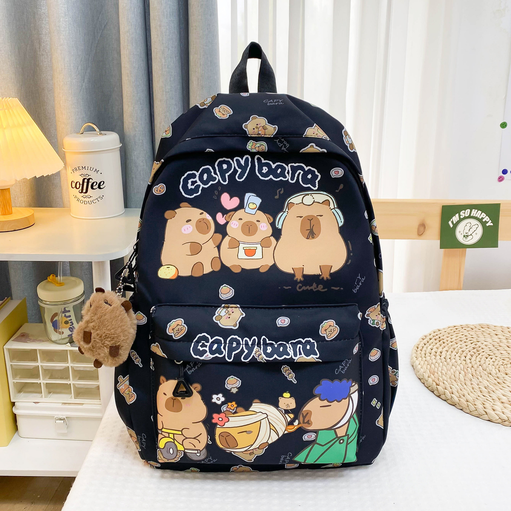 Capybara Cartoon School Backpack for Girls – Cute Nylon Bookbag for Primary & Middle School