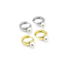 Load image into Gallery viewer, CZ Gold Silver Pearl Hoop Earrings, Sku#B360