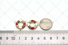 Load image into Gallery viewer, CZ Micro Pave with Enamel Lifebuoy Shape Connector, 18K Gold Filled Lifebuoy Charm, Necklace Bracelet Connector,Sku#LK501