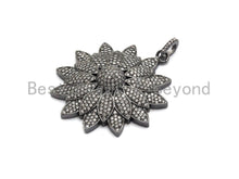 Load image into Gallery viewer, 40mm Dual Color Cz Micro Pave Flower Pendant, Cubic Zirconia Pave Floral Pendant in Gold/Rose Gold/Black/Sliver Finish,sku#F662