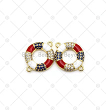 Load image into Gallery viewer, CZ Micro Pave with Enamel Lifebuoy Shape Connector, 18K Gold Filled Lifebuoy Charm, Necklace Bracelet Connector,Sku#LK501