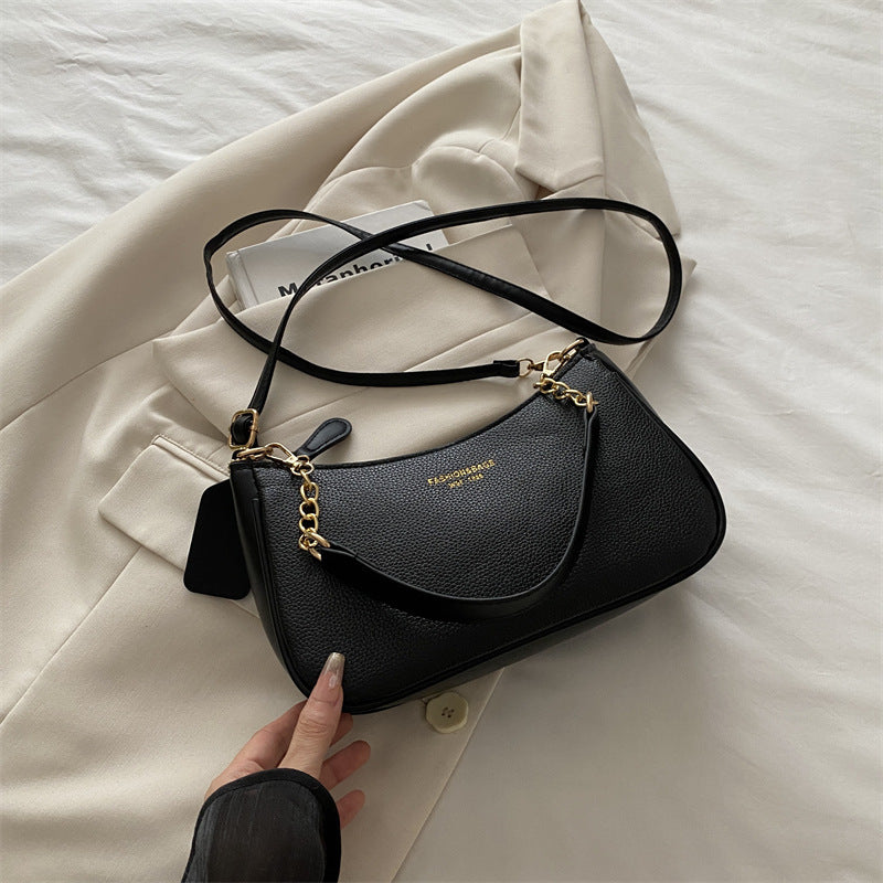 Solid Color Shoulder Bag with Zipper