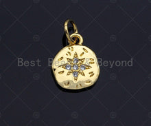 Load image into Gallery viewer, Dainty CZ Micro Pave Gold North Star On Round Coin Charms, Gold Charm, Gold Pendant, 9x11mm, Sku#LK120
