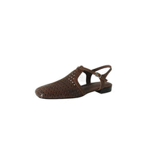 Load image into Gallery viewer, Women's Perforated Leather Slingback Sandals | T-Strap Closed-Toe Flat Shoes