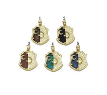 Load image into Gallery viewer, Gold CZ Moon Star Sun On Gemstone Shield Charm, Sku#LX99